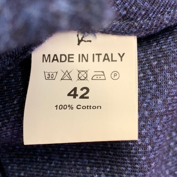 ISAIA Size L Navy Black Houndstooth Cotton Spread Collar Long Sleeve Shirt - Picture 7 of 7